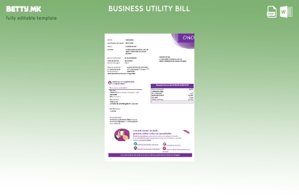 Модерен стил Шпанија ONO шаблон за деловни сметки за комунални услуги со лесно п